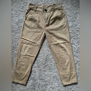 Olive Green Cropped Chinos with Pink Micro-Print